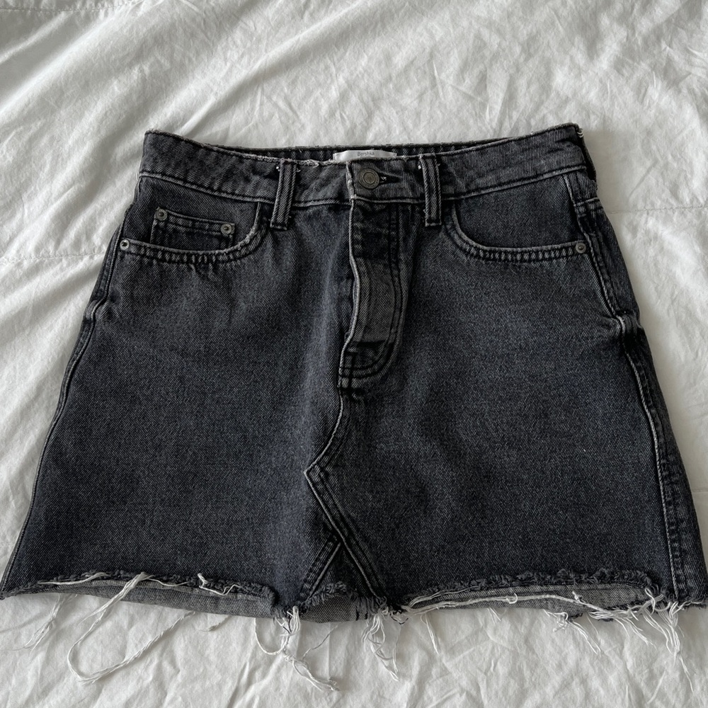Black denim mini skirt
